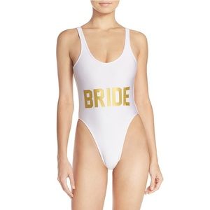 New One Piece Bride Swimsuit Bachelorette Party Swimwear white gold medium